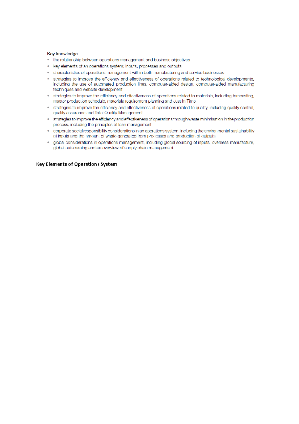 Business Operations Management AOS3 Punchy Notes - Key Elements of ...
