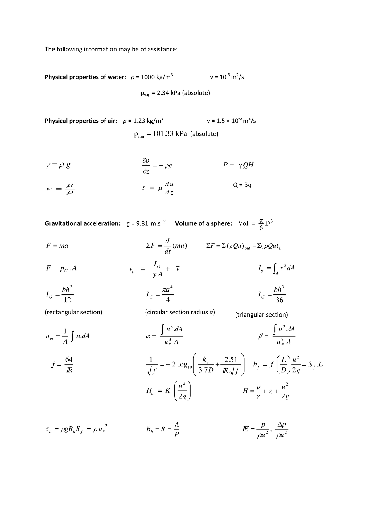 2500 formula sheet - The following information may be of assistance ...