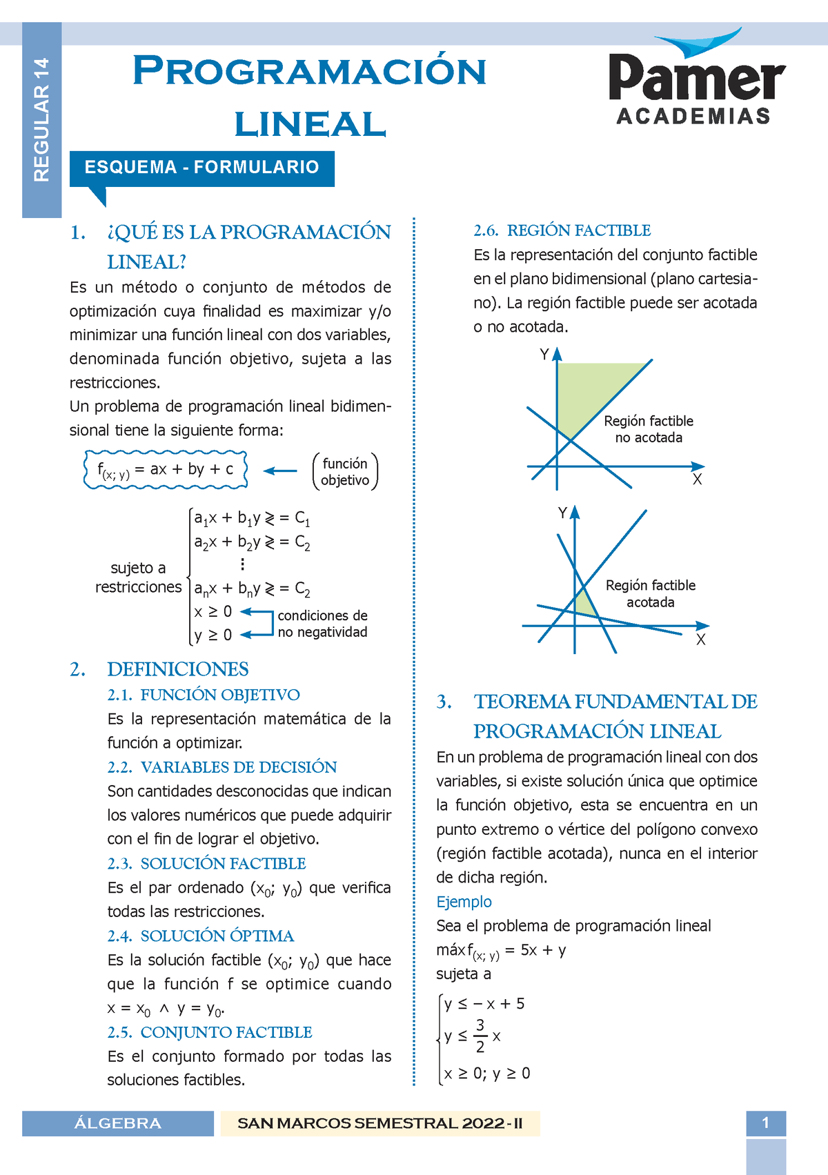Álgebra Reg 14 Programación Lineal Programación Lineal Álgebra San Marcos Semestral 2022 Ii 8728