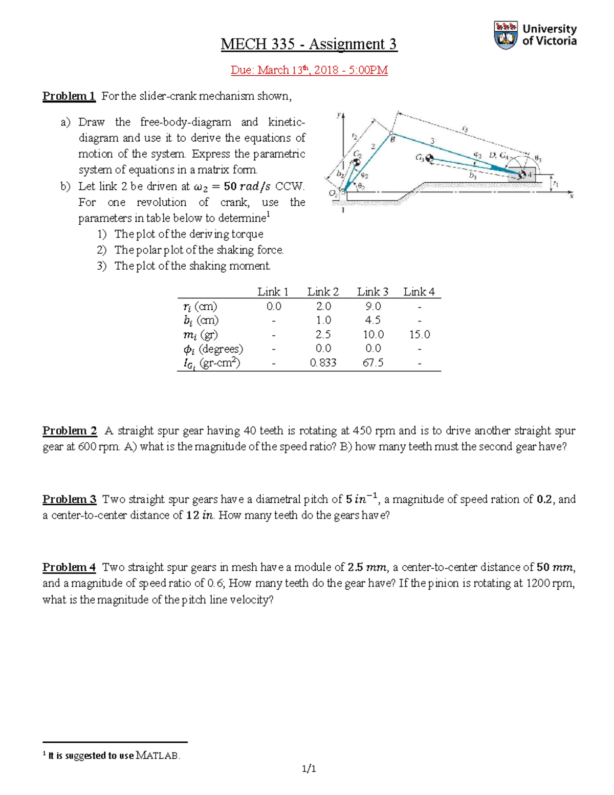 MECH 335 - Assignment 3 - Warning: TT: Undefined Function: 32 1/ MECH ...