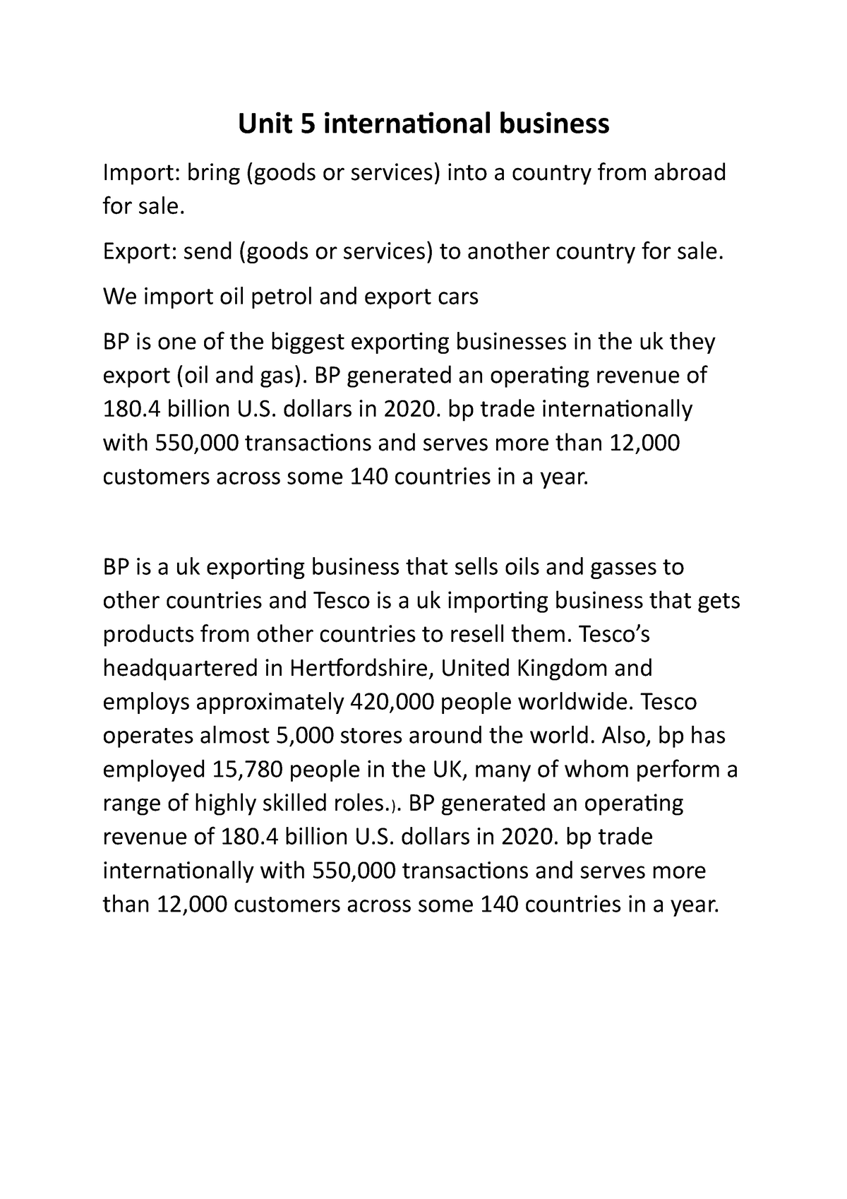 unit 5 international business assignment 1 m2