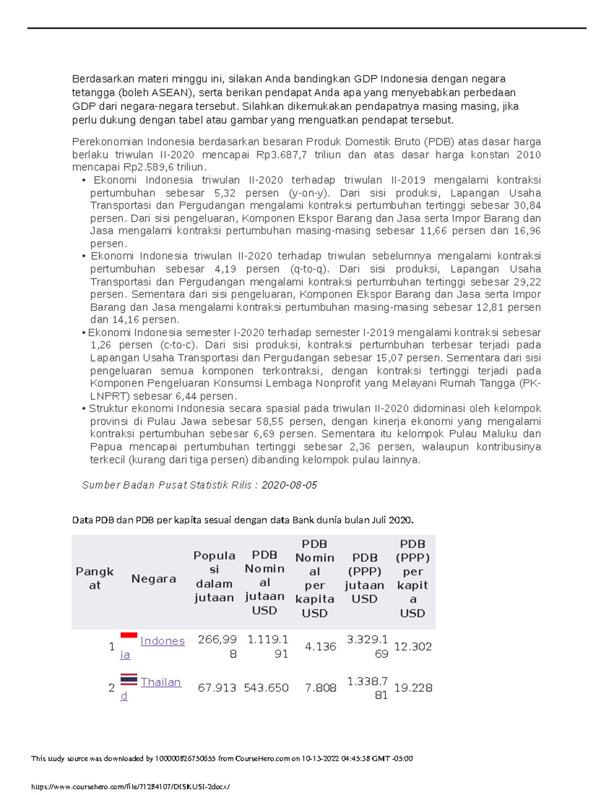 Diskusi 2 - Berdasarkan Materi Minggu Ini, Silakan Anda Bandingkan GDP ...