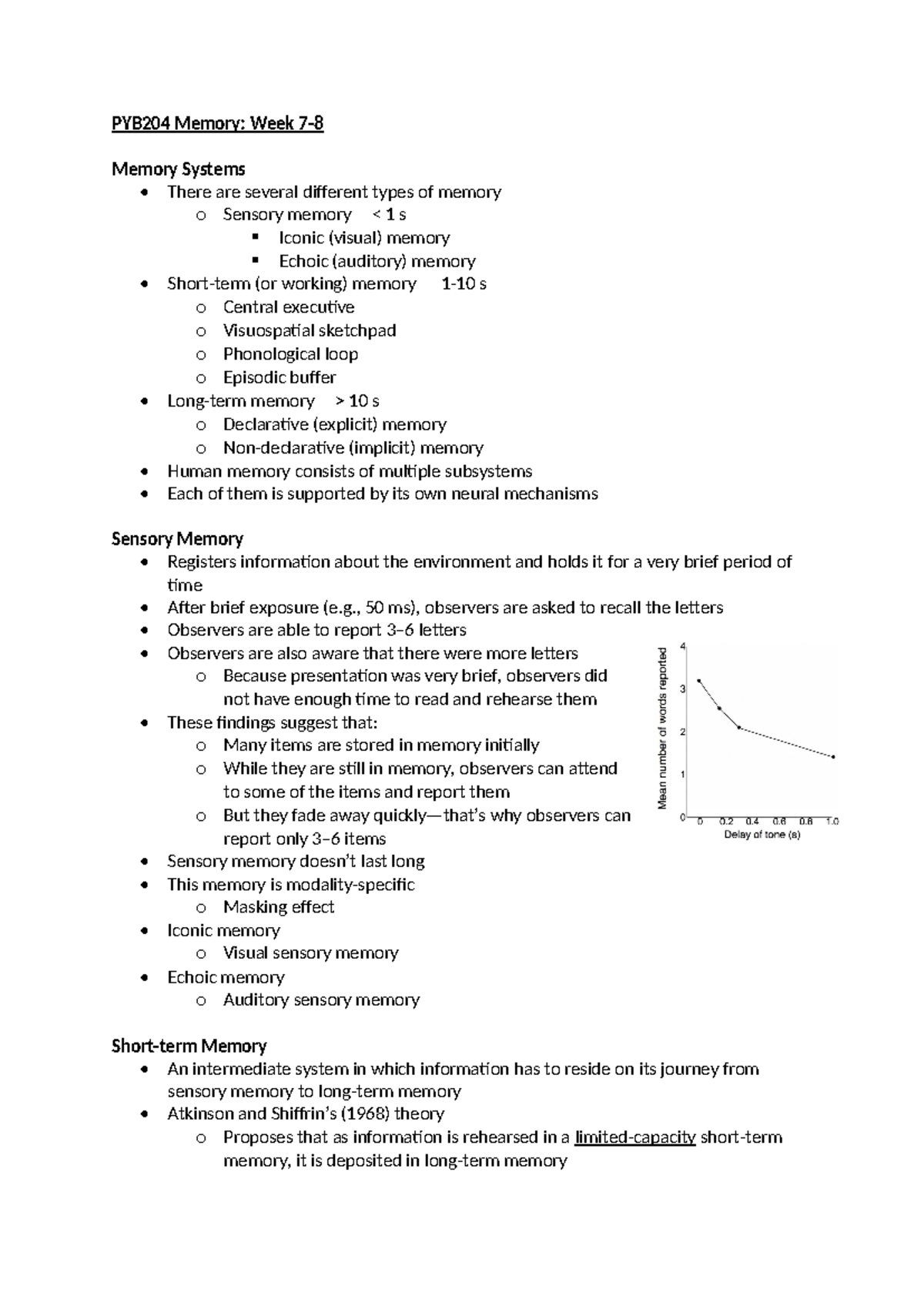 Week 7 & 8 - lecture notes from class - PYB204 Memory: Week 7- Memory ...