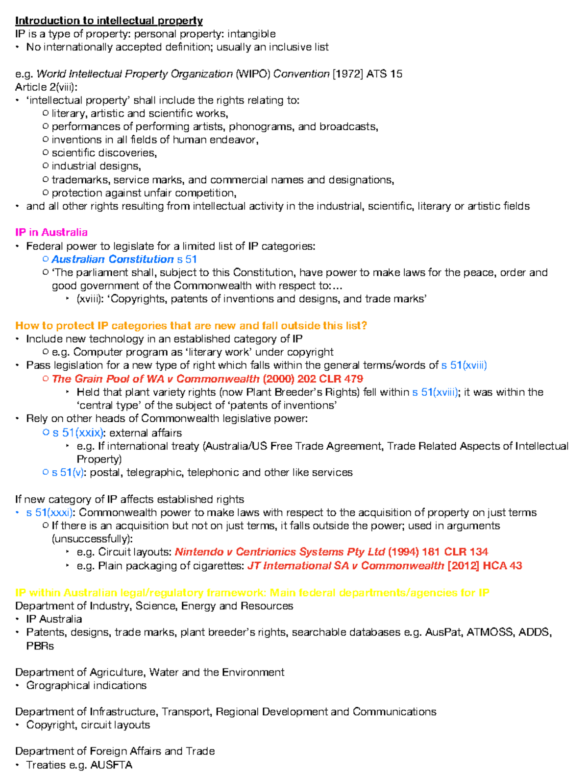 Week 1 - Lecture - CLAW2209 - Introduction to intellectual property IP ...