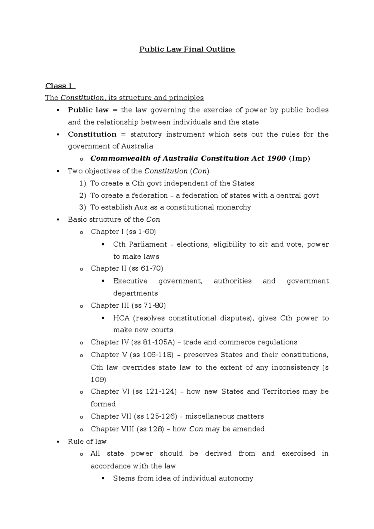 Public Law Final Outline - Public Law Final Outline Class 1 The ...