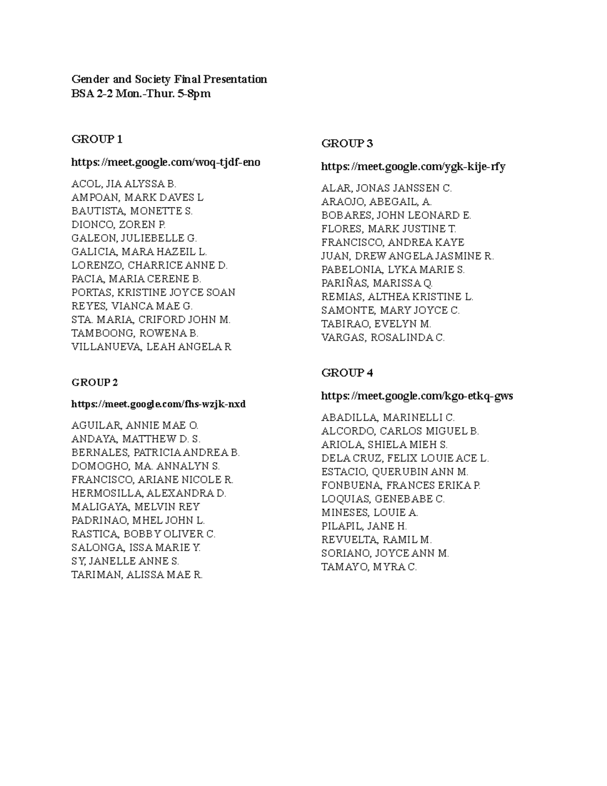 Gender and Society Final Presentation BSA 2 - Accountancy - FEU - Studocu