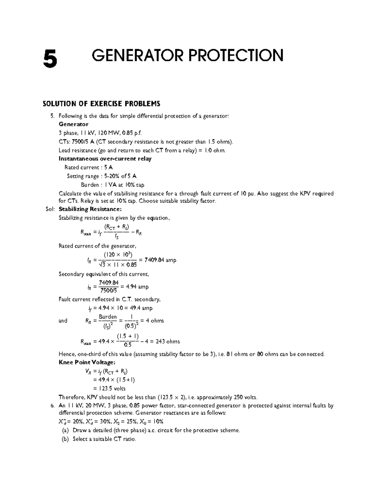 Solution Manual to Chapter 05 of Power System Protection and Switchgear