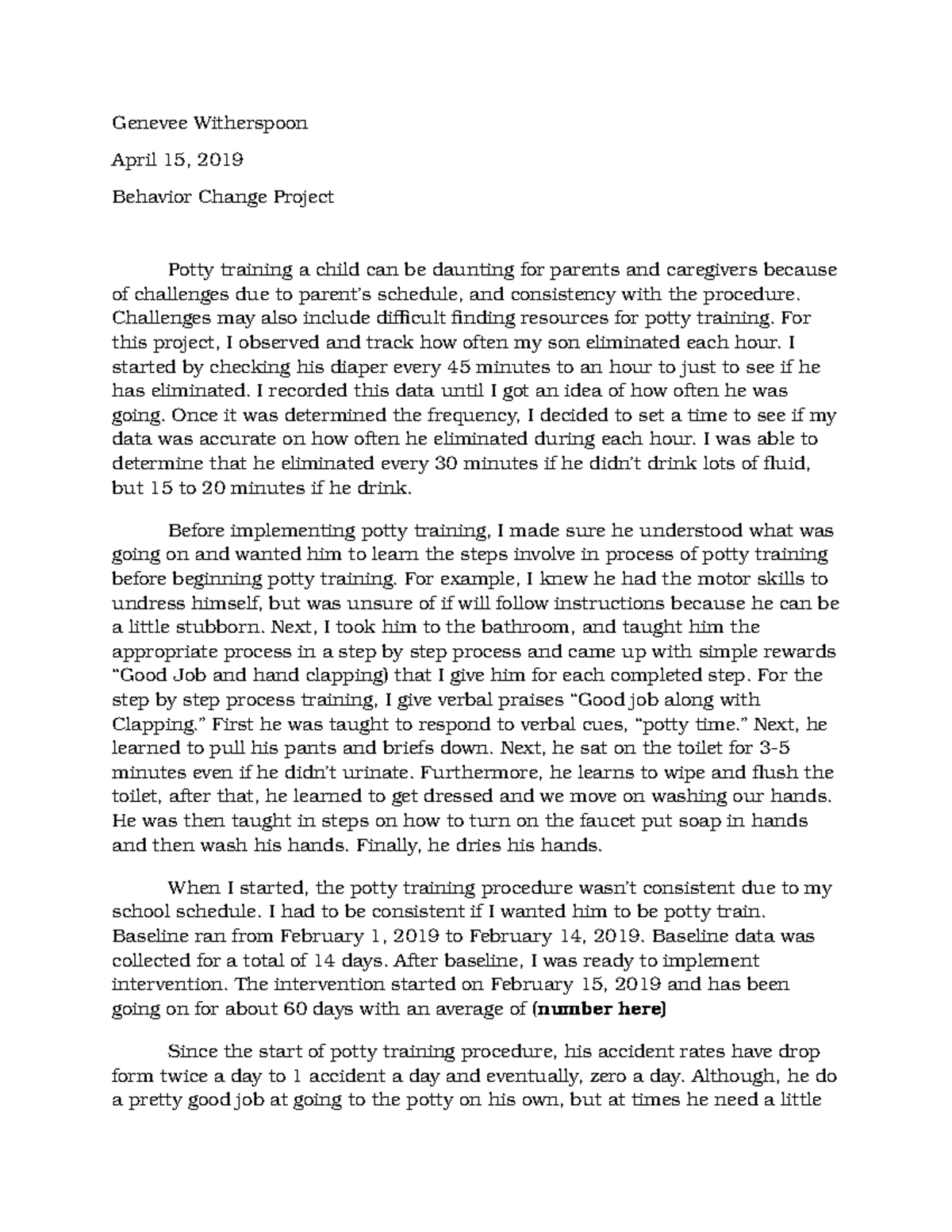Behavior chang project - Genevee Witherspoon April 15, 2019 Behavior ...