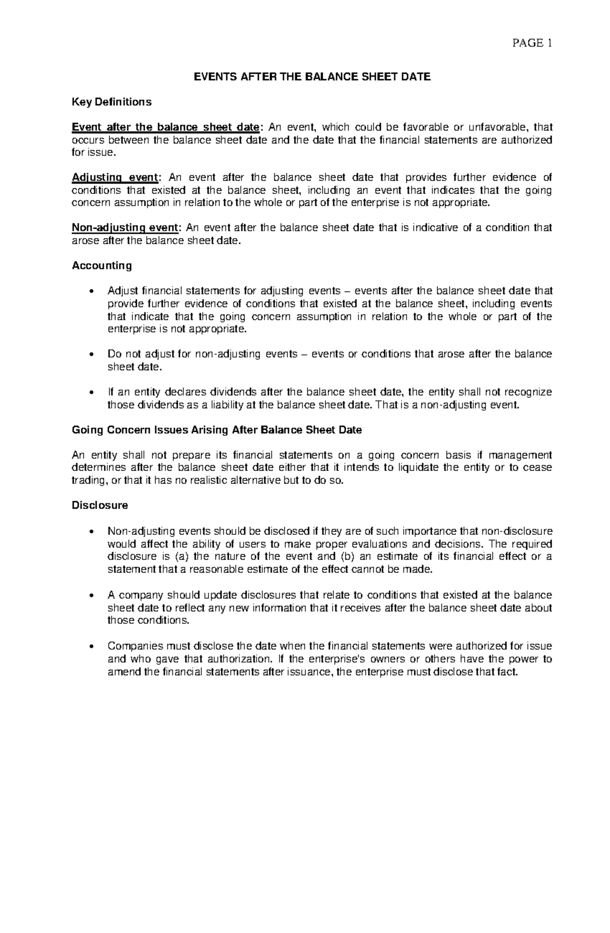 Events after the balance sheet date and Related party - PAGE 1 EVENTS ...