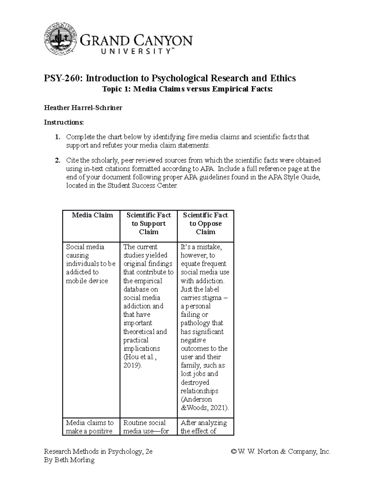 Done-PSY260- T1 Media Claims - PSY-260: Introduction To Psychological ...