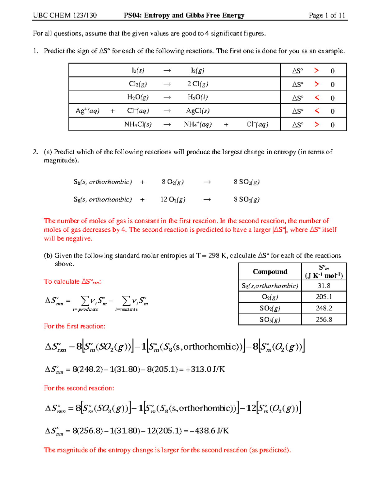 PS04 Entropy Gibbs Solutions - For all questions, assume that the given ...