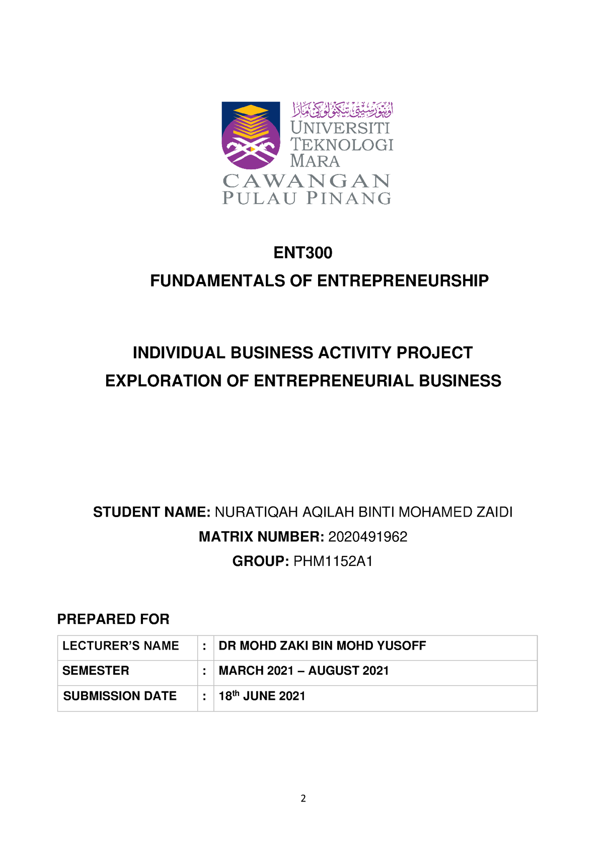 ent300 individual assignment 1