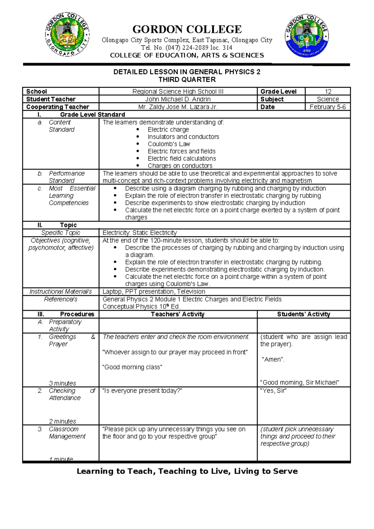 DLP #1 - Detailed lesson plan - Olongapo City Sports Complex, East ...