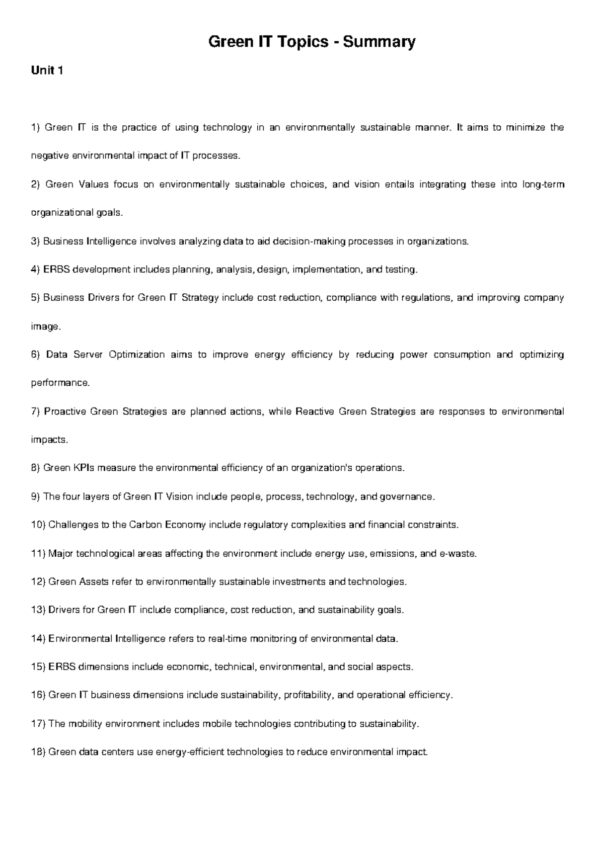 Green IT Topics Summary - Green IT Topics - Summary Unit 1 Green IT is ...