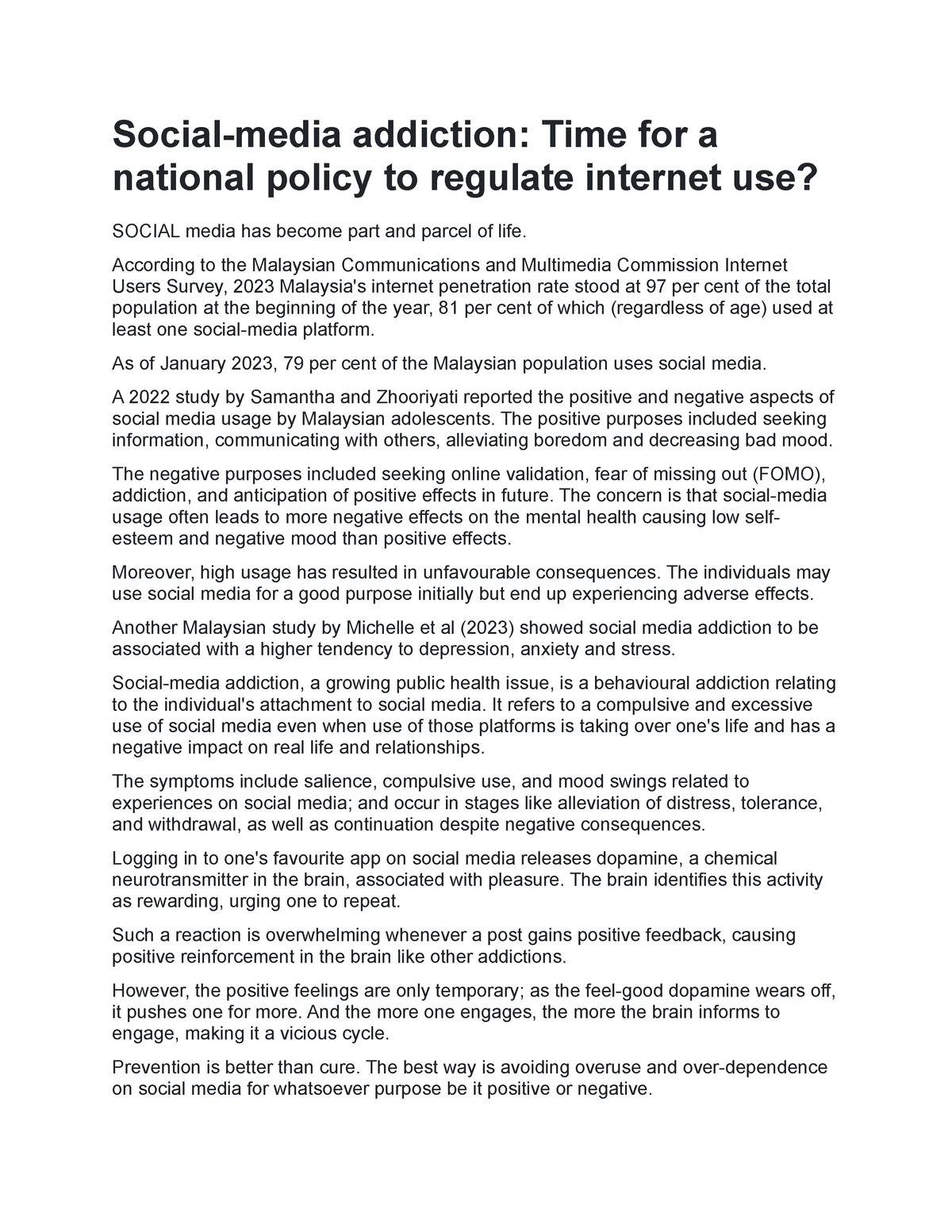 Social - Social-media Addiction: Time For A National Policy To Regulate ...