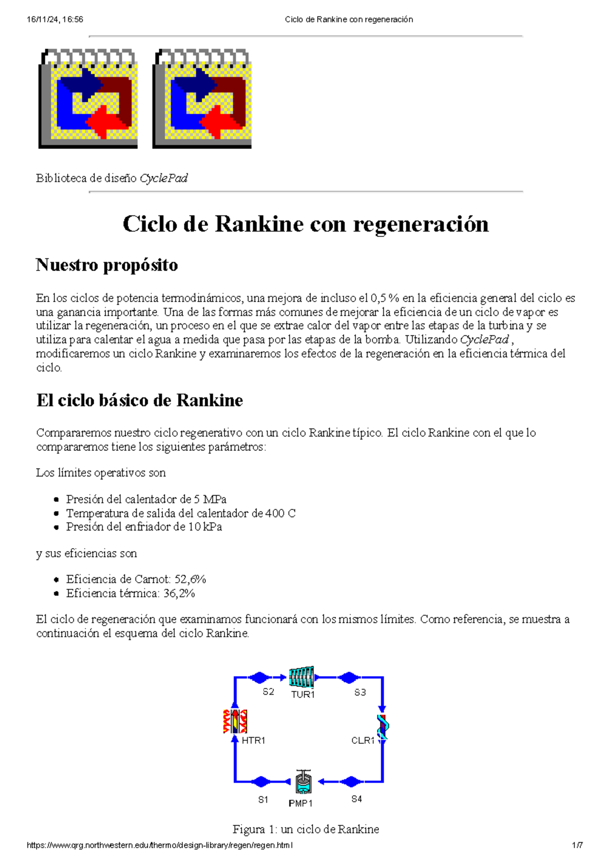 Ciclo de Rankine con regeneración - Biblioteca de diseño CyclePad Ciclo ...