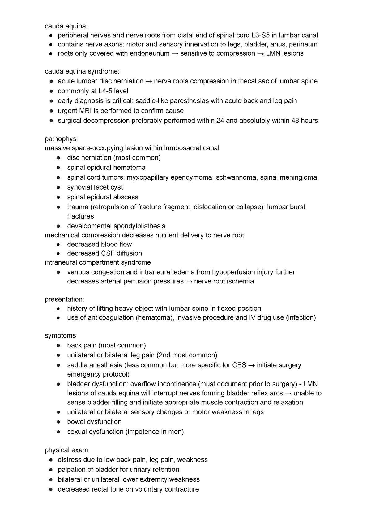 Cauda equina y3 - diagnosis and management notes - cauda equina ...