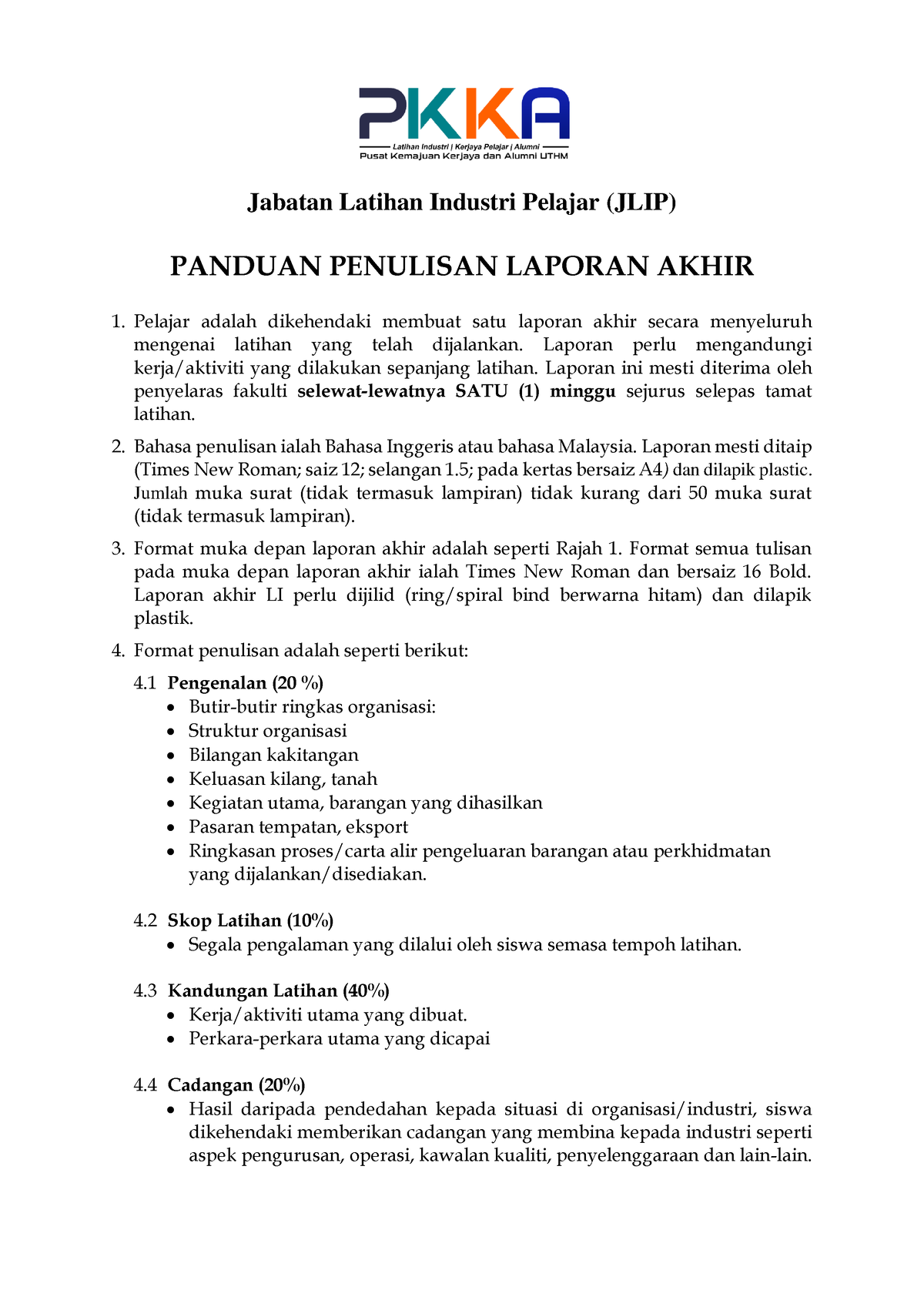 Panduan Penulisan Laporan Akhir Jabatan Latihan Industri Pelajar Jlip Panduan Penulisan 4964