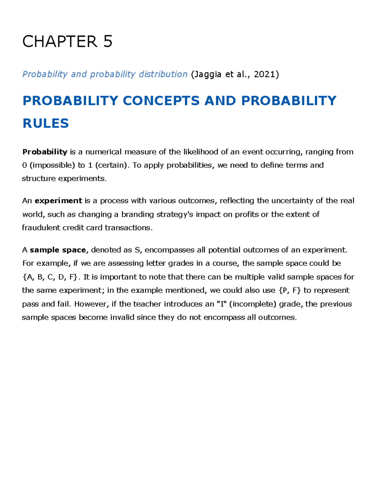 Chapter 5 Probability And Probablity Distributions - CHAPTER 5 ...