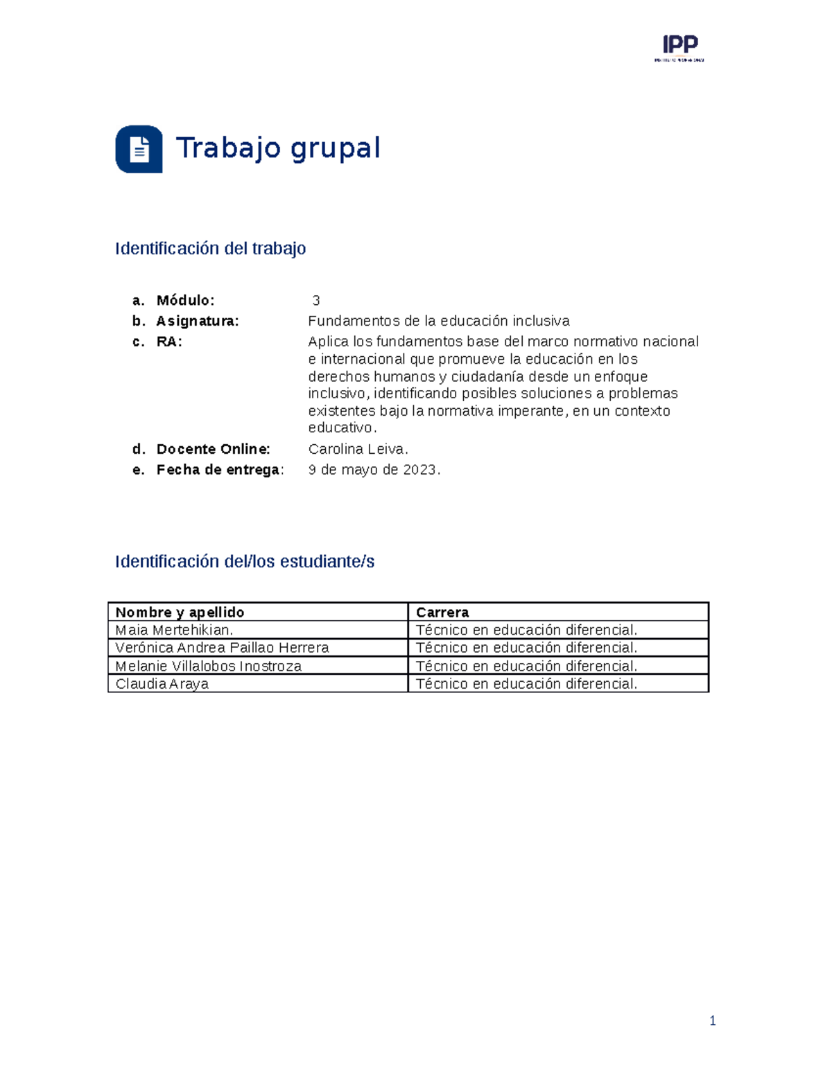 TG Fundamentos DE LA Educacion Inclusiva 2 - Trabajo Grupal ...