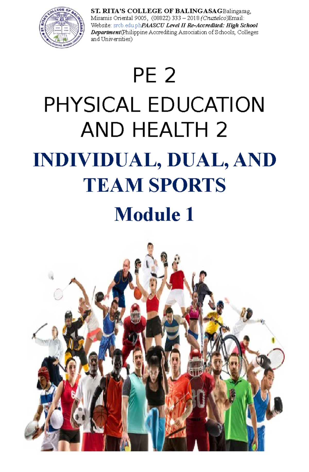Individual Vs Dual Sports And The Components Of Each Physical Education Module 1 - PE 2 PHYSICAL EDUCATION AND HEALTH 2