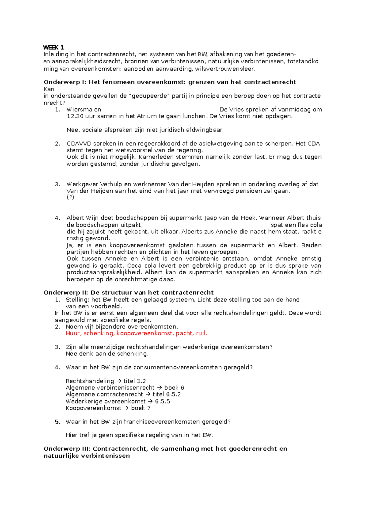 WEEK 1 CR Opdrachten - WEEK 1 Inleiding In Het Contractenrecht, Het ...