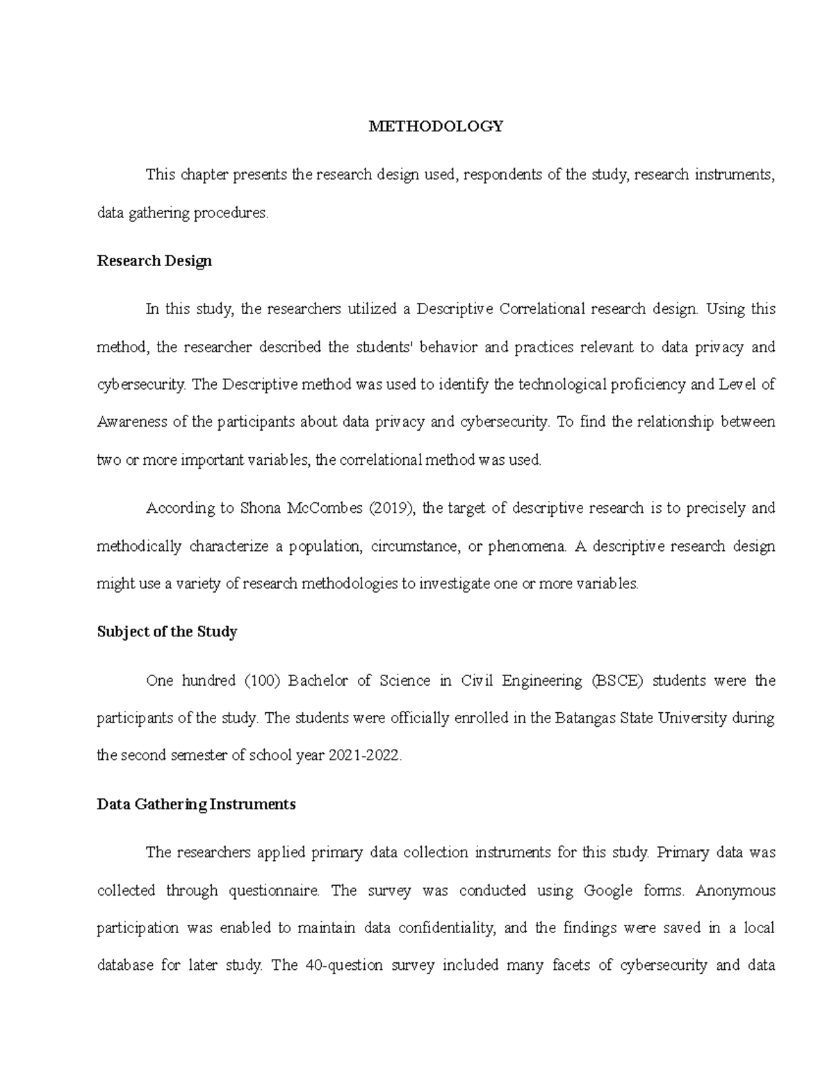 descriptive research design methodology