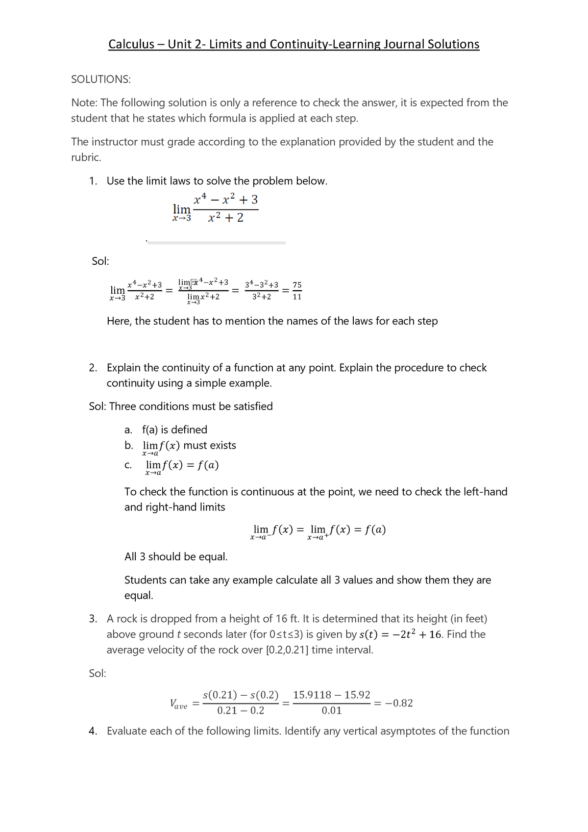 MATH 1211 Unit2 Solutions Quantitative Reasoning - Calculus – Unit 2 ...