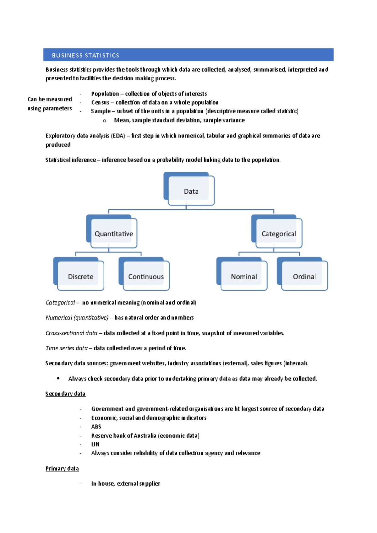 Bstats Notes (HD) - BUSINESS STATISTICS Business statistics provides ...