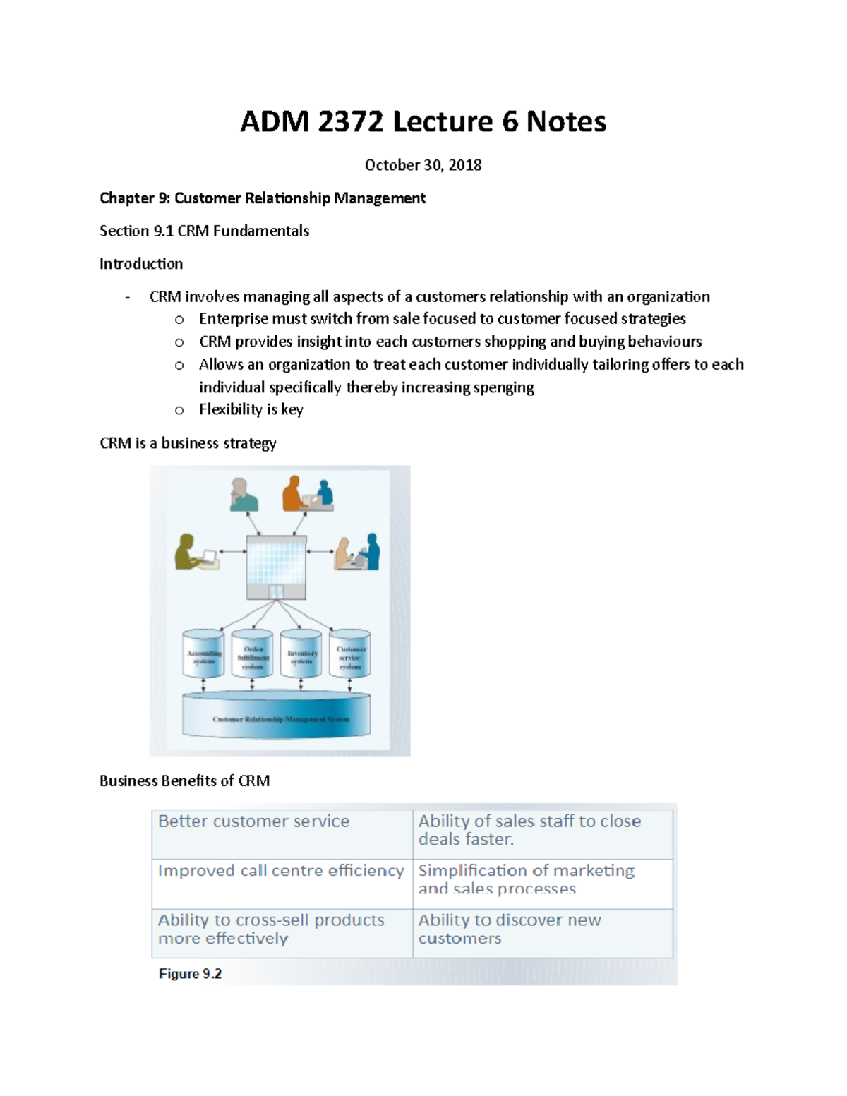 Adm 2372 Class 6 Notes Adm 2372 Lecture 6 Notes October 30 2018 Chapter 9 Customer Adm 2372 Class 6 Notes Adm 2372 Lecture 6 Notes October 30 2018 Chapter 9 Customer