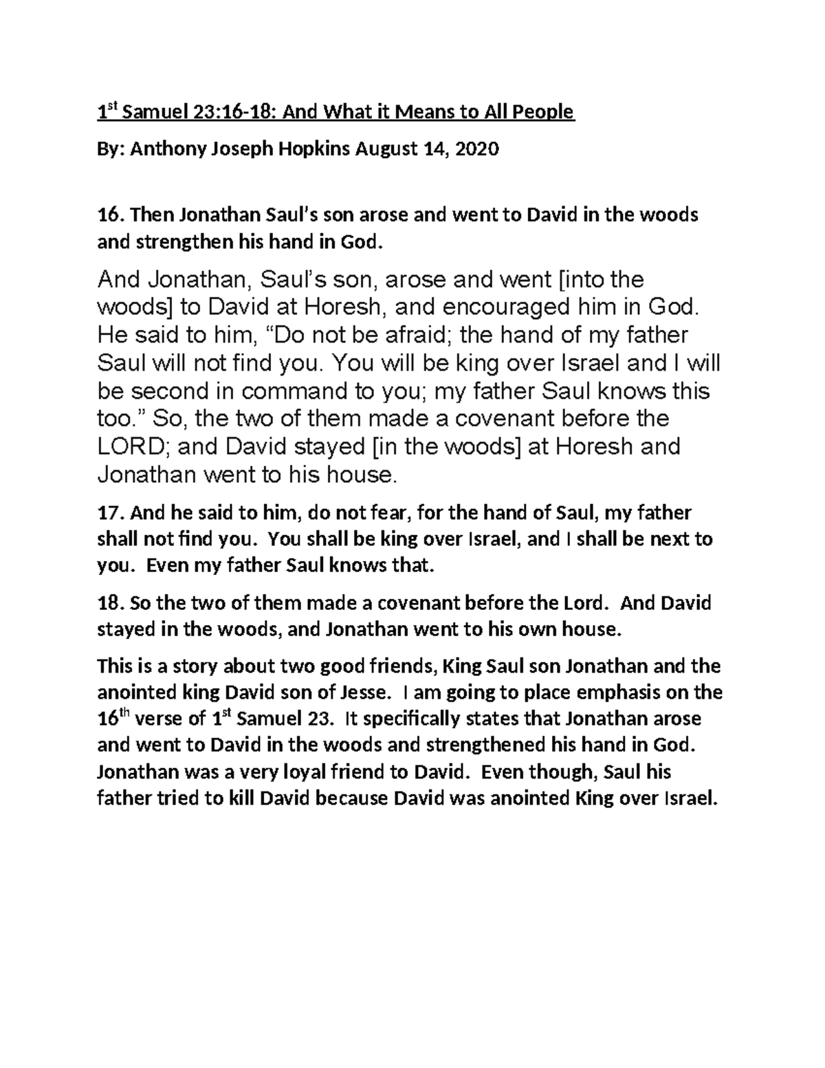 1st Samuel 23:16-18 Commentary - 1 st Samuel 23:16-18: And What it ...