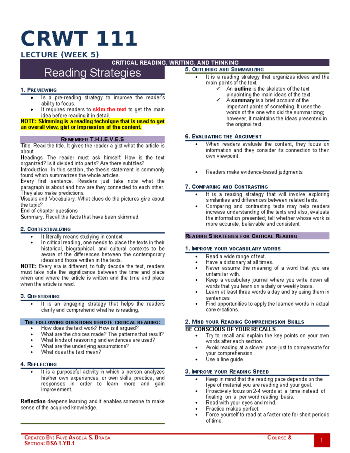 CRWT 111 WEEK 5 - Critical Reading, Writing, and Thinking - CRWT 111 ...