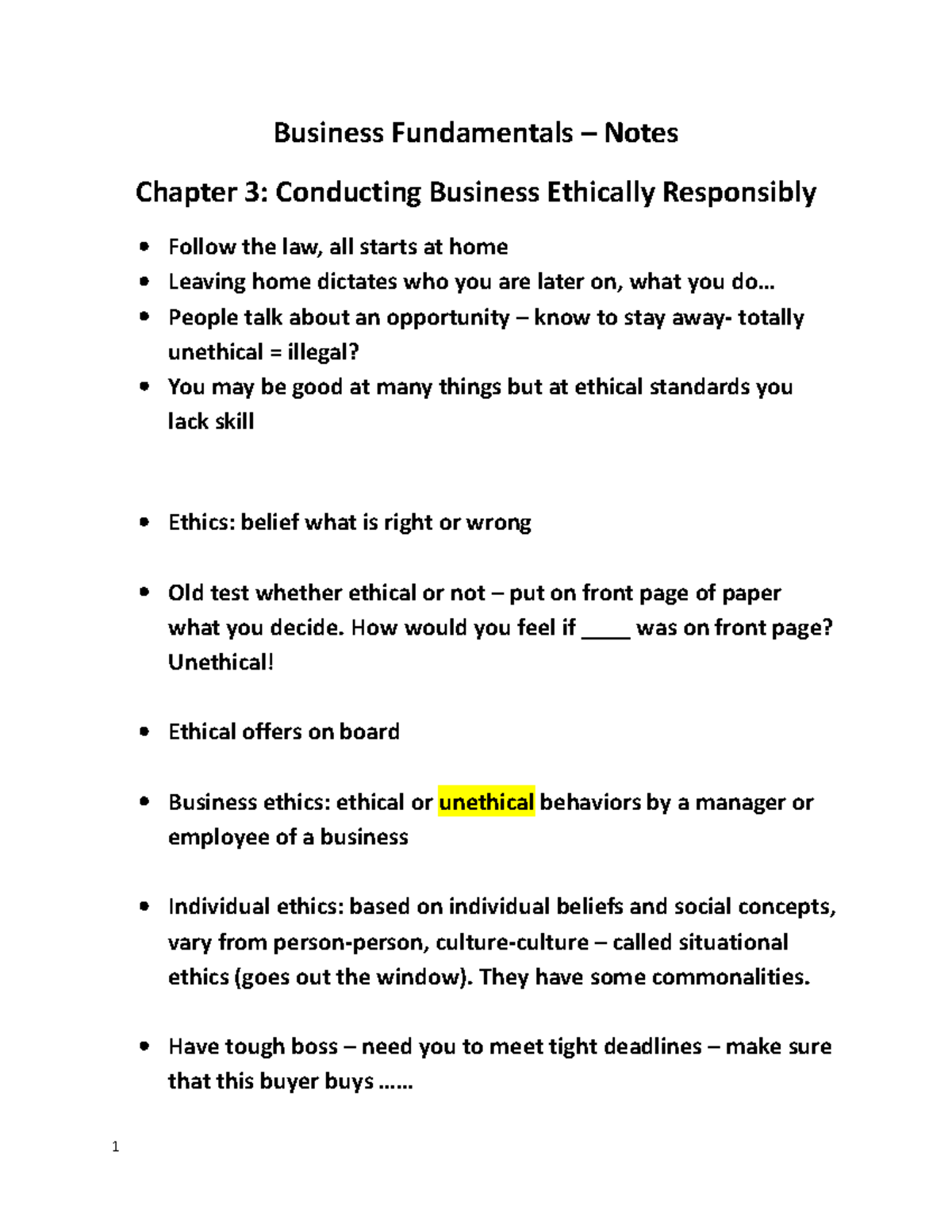 Business Fundamentals Class Notes (Chapter 3) Business Fundamentals Notes Chapter 3 Studocu