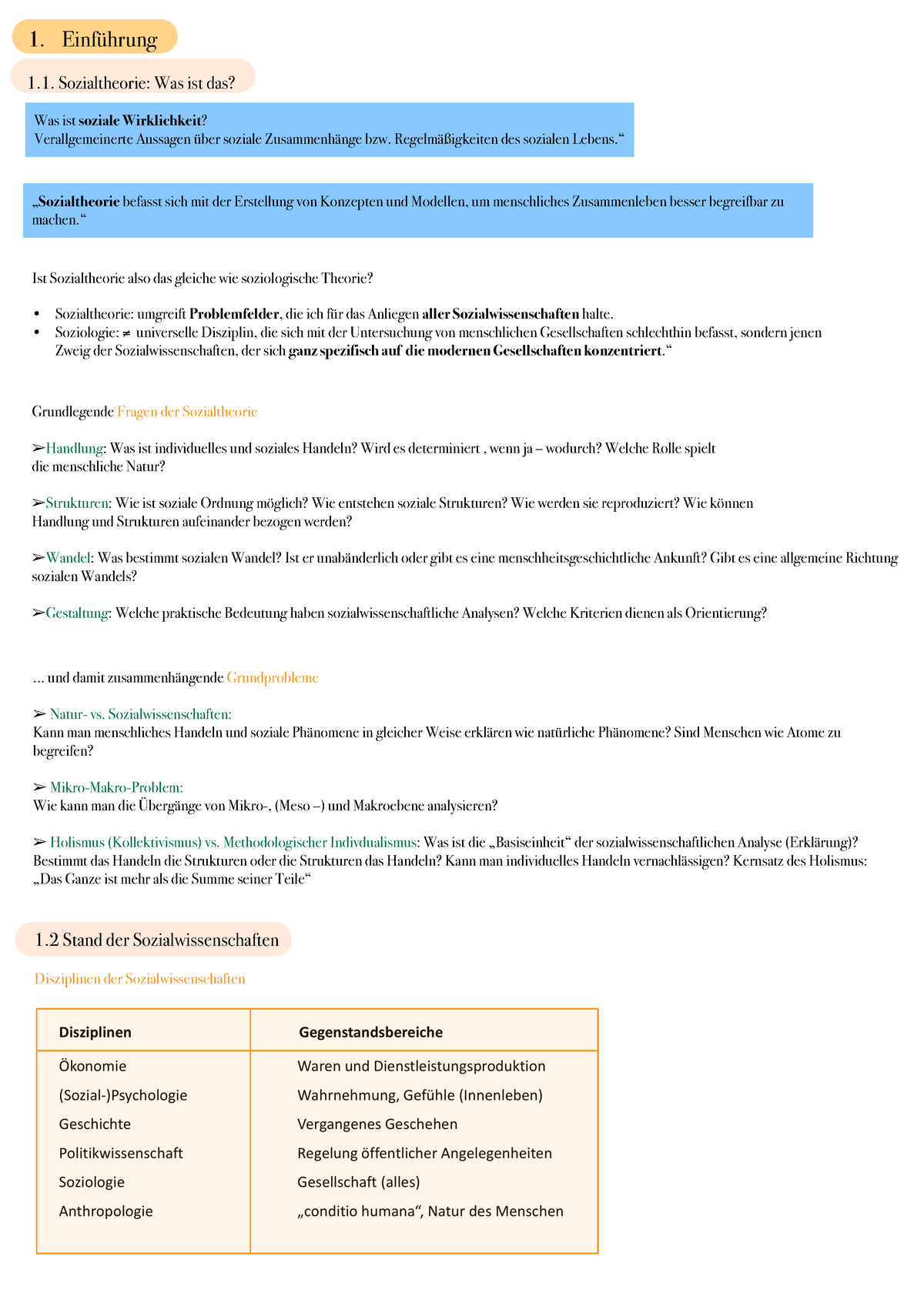 Zusammenfassung Sozialtheorien - 1. Einführung Sozialtheorie: Was Ist ...