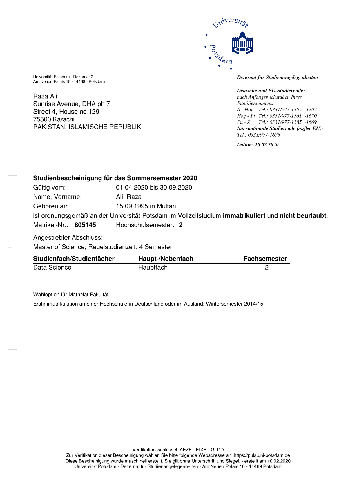 Studienbescheinigung 62edcd99 453a 4320 90a3 9ae7278e7030 - Universität ...