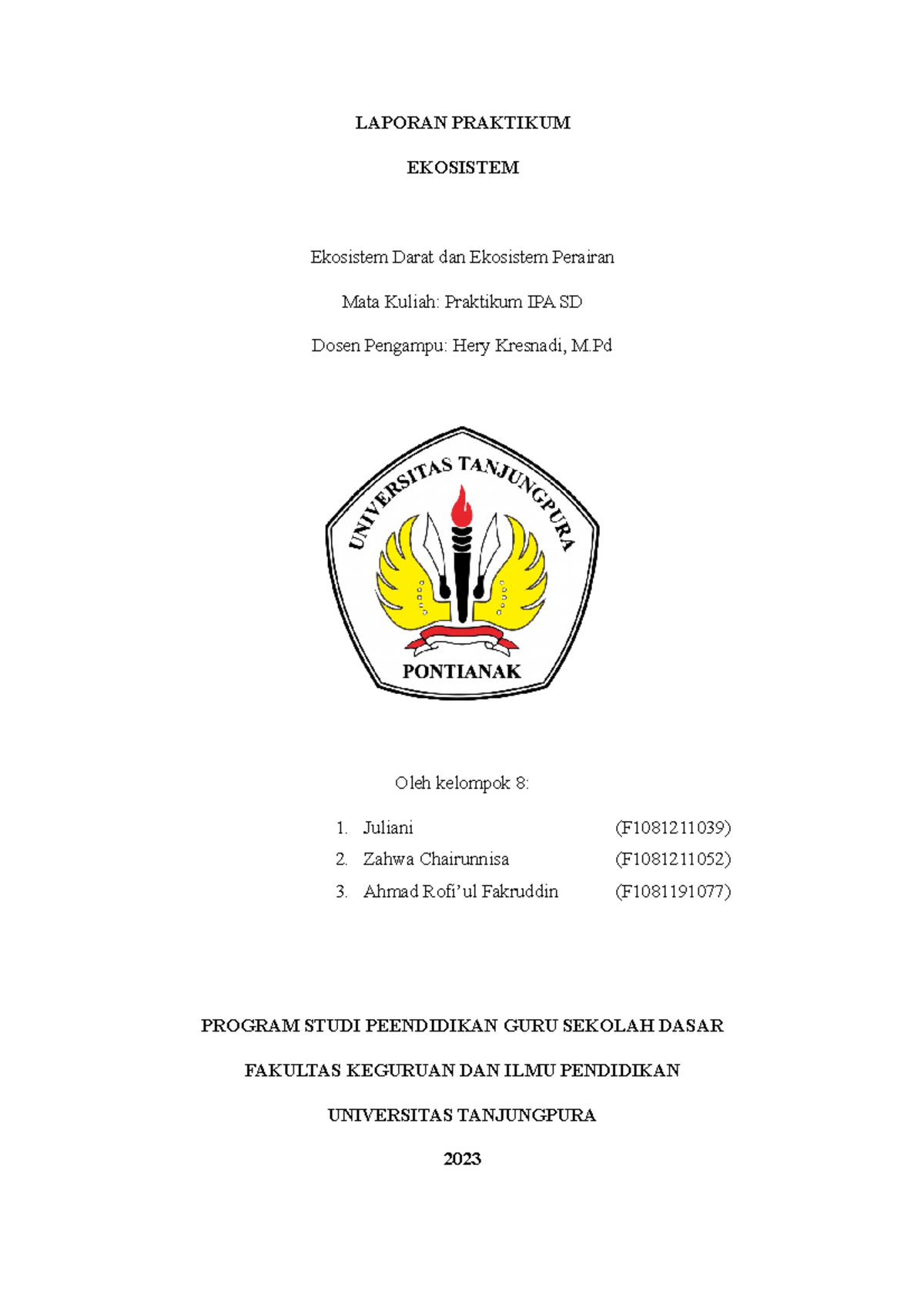 Laprak Ekosistem - LAPORAN PRAKTIKUM EKOSISTEM Ekosistem Darat Dan ...