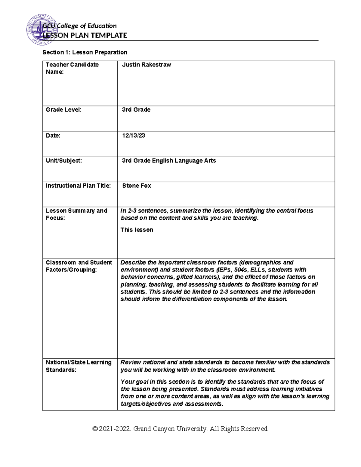 Clinical Field Experience C Cultural Competence - LESSON PLAN TEMPLATE ...