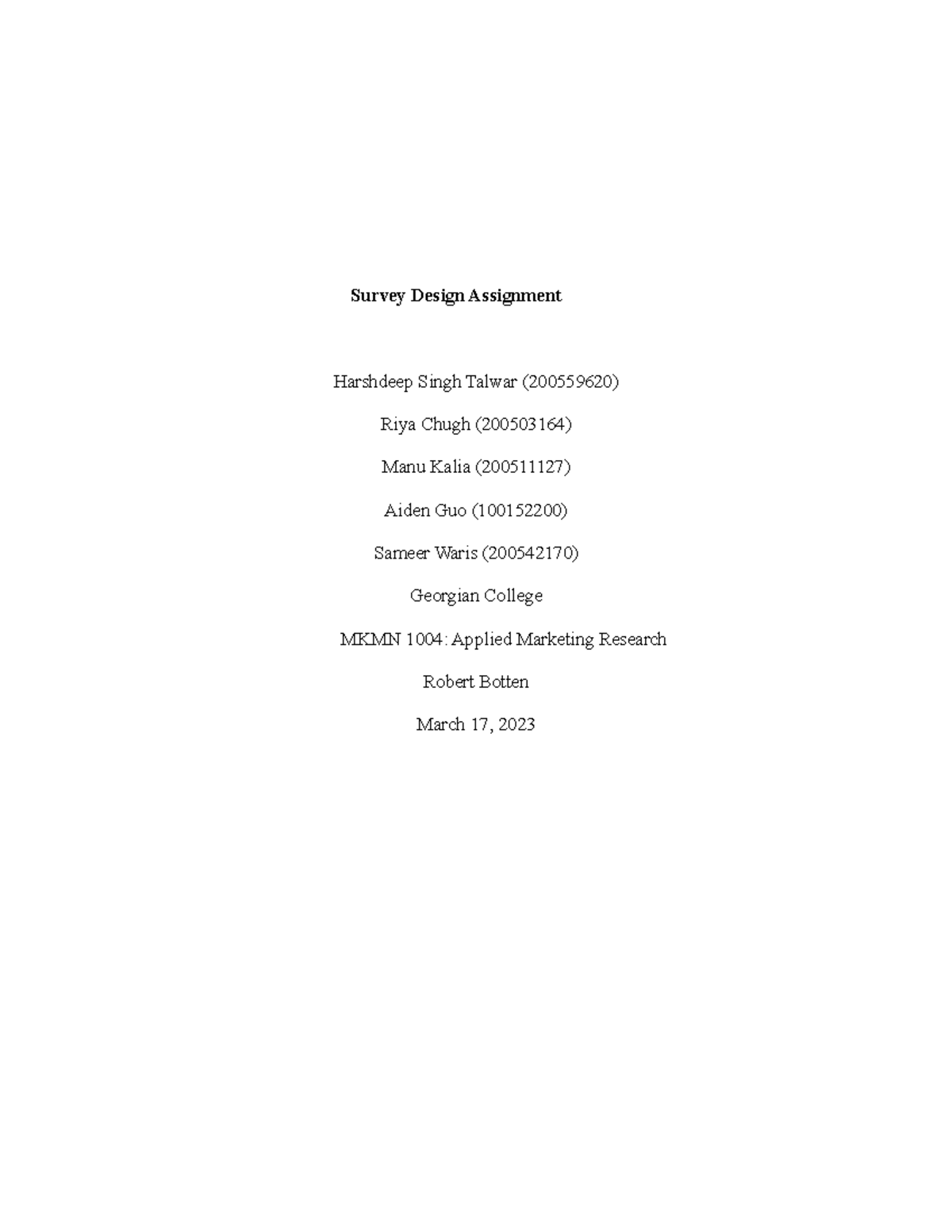 Survey Design - no additional notes - Survey Design Assignment ...