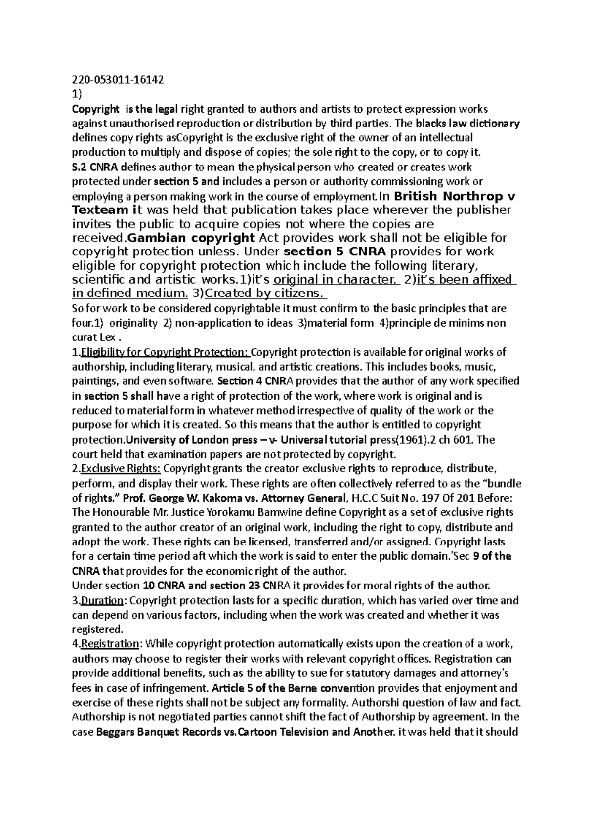 Copy right law in Uganda Intellectual Property Law IUIU Studocu