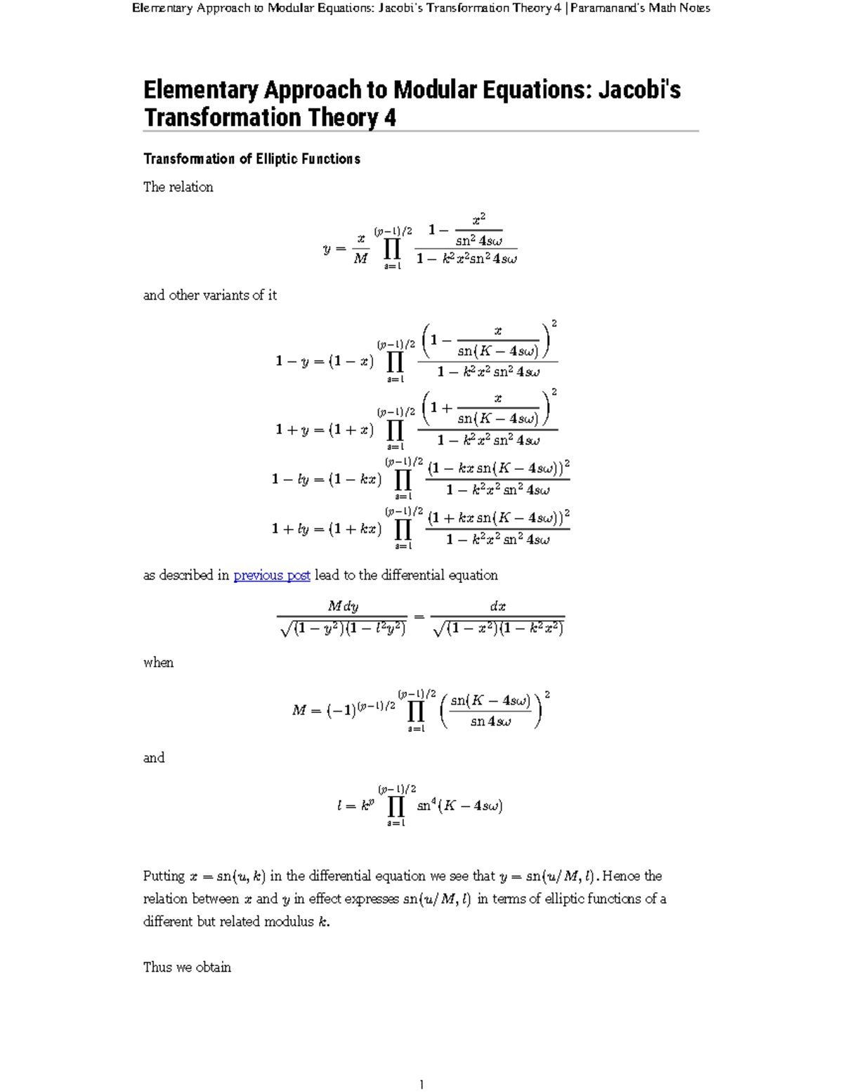 2011 10 Elementary Approach To Modular Equations Jacobis Transformation