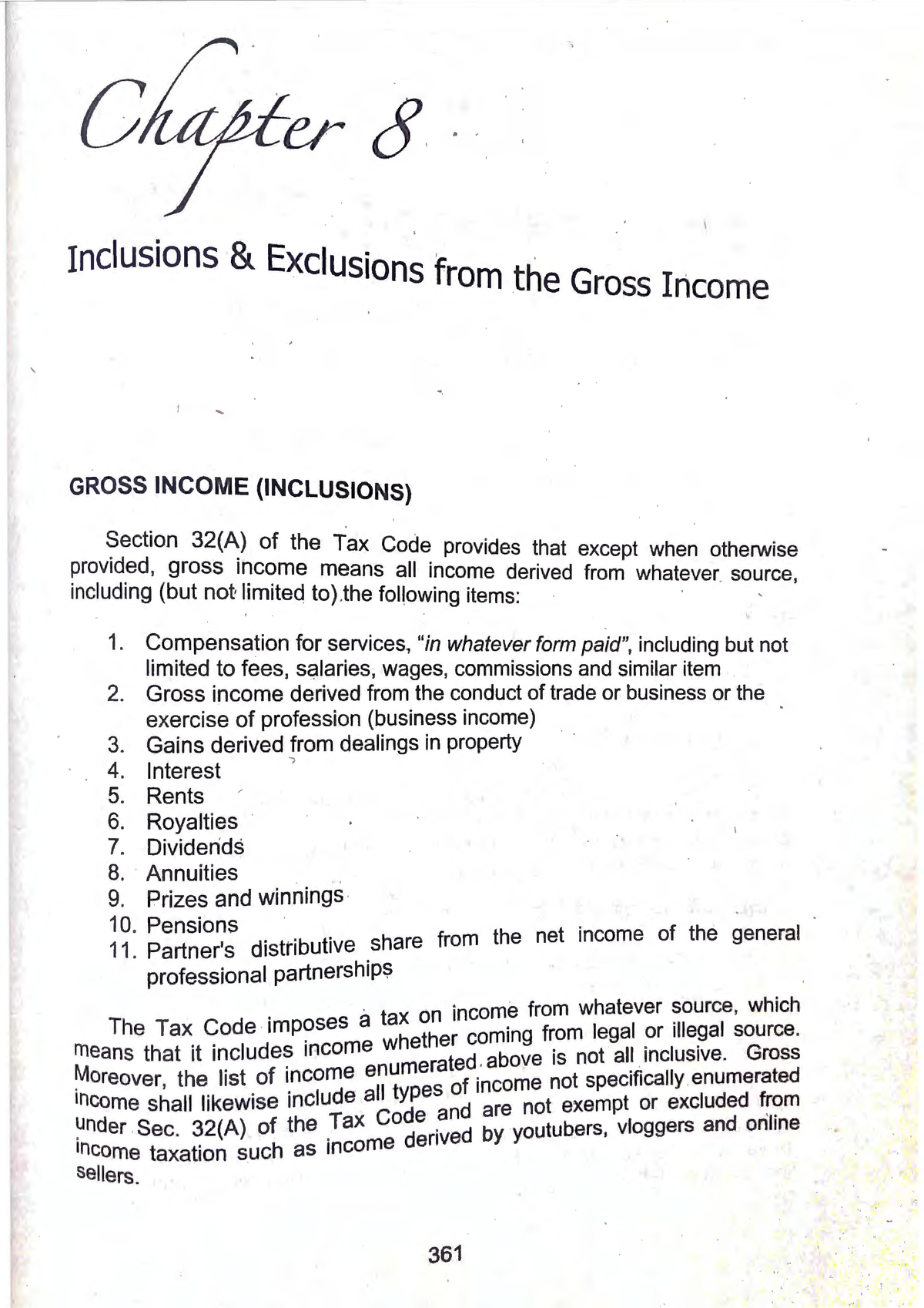 Chapter 8 - Inclusions Exclusions From The Gross Income - Inclusions ...