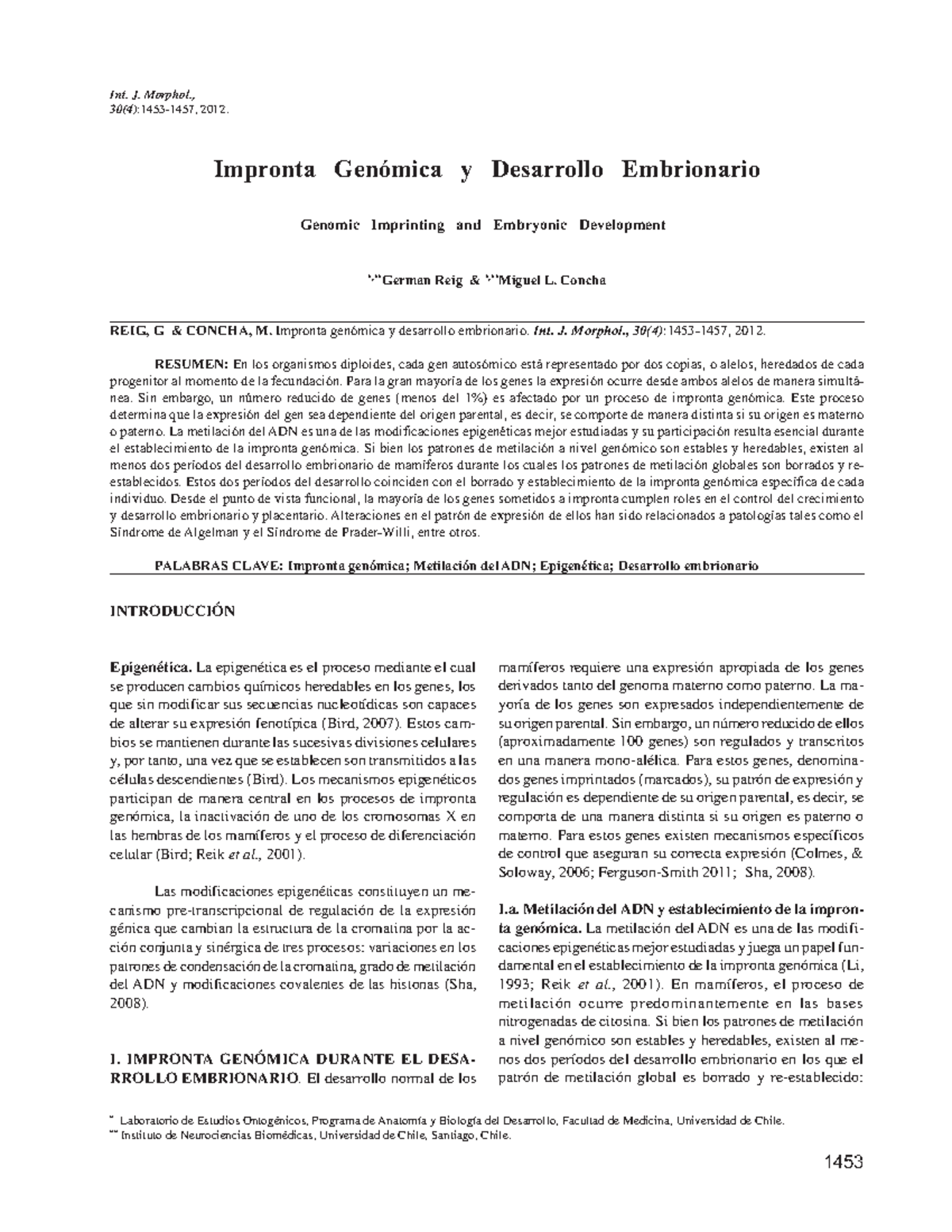 Impronta Genómica Y Desarrollo Embrionario - Int. J. Morphol., 30(4 ...