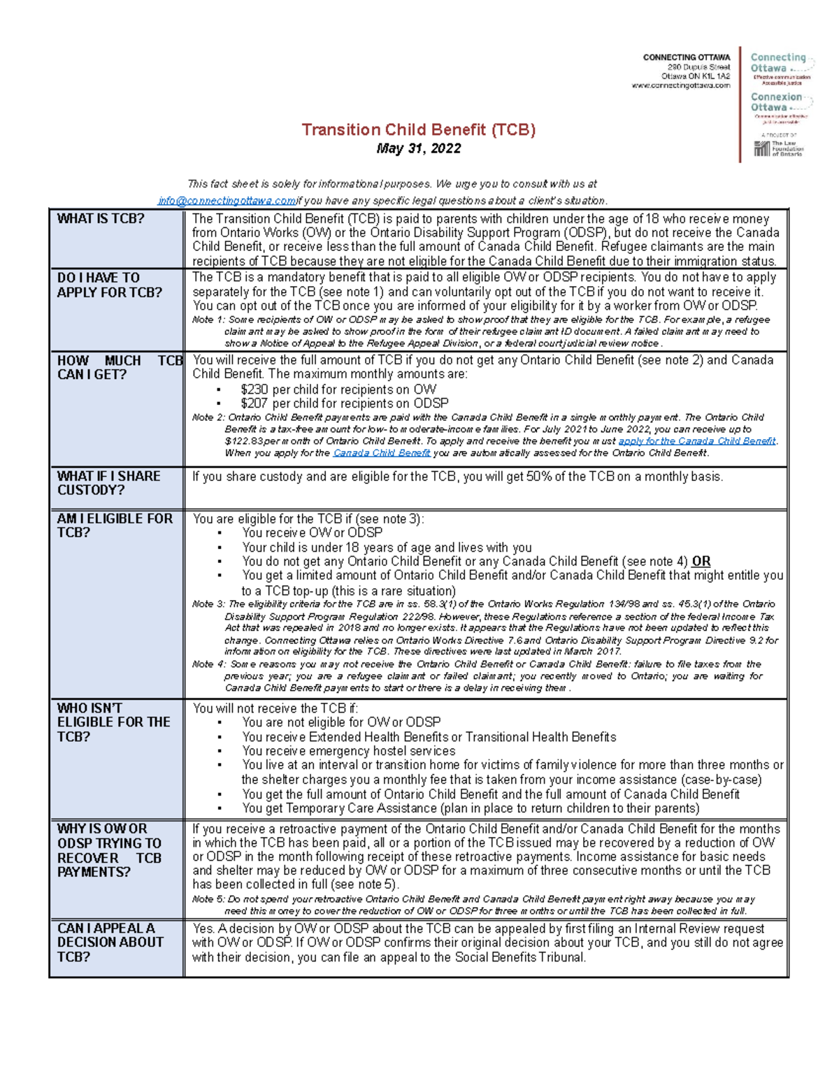 TCB-Infosheet May-31 2022 - Transition Child Benefit (TCB) May 31, 2022 ...