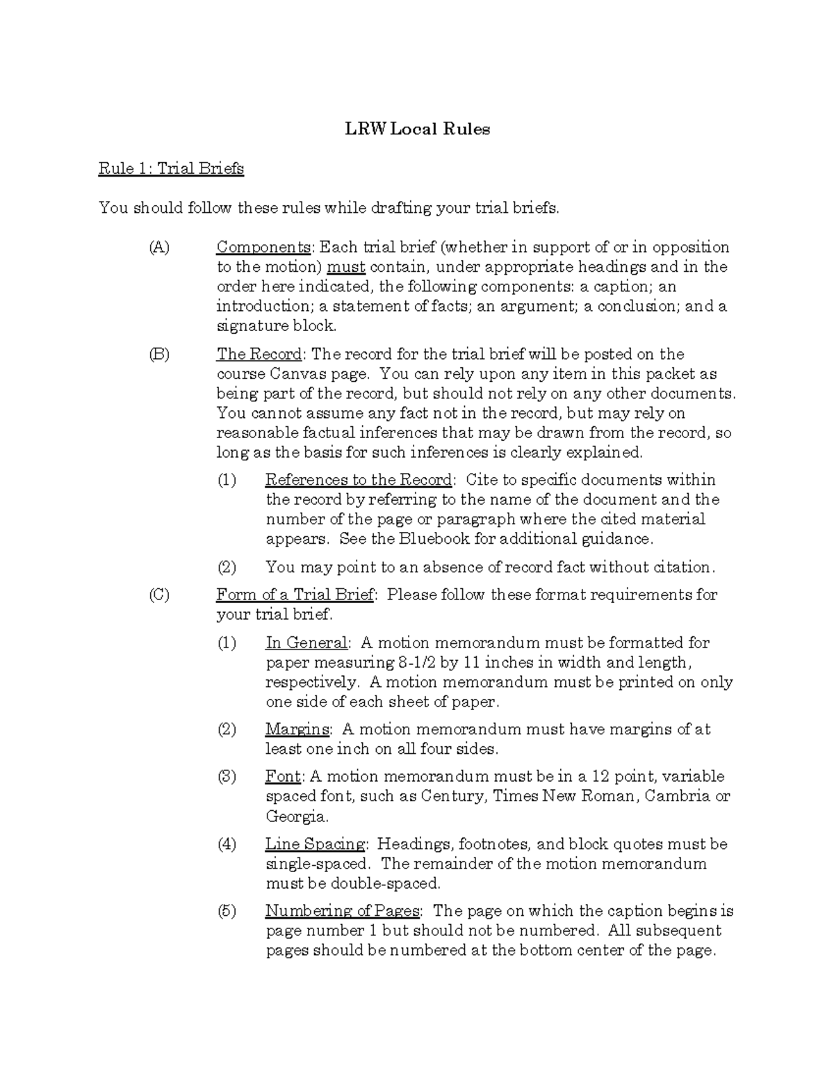 Local Court Rules - Trial Law Outline - LRW Local Rules Rule 1: Trial ...