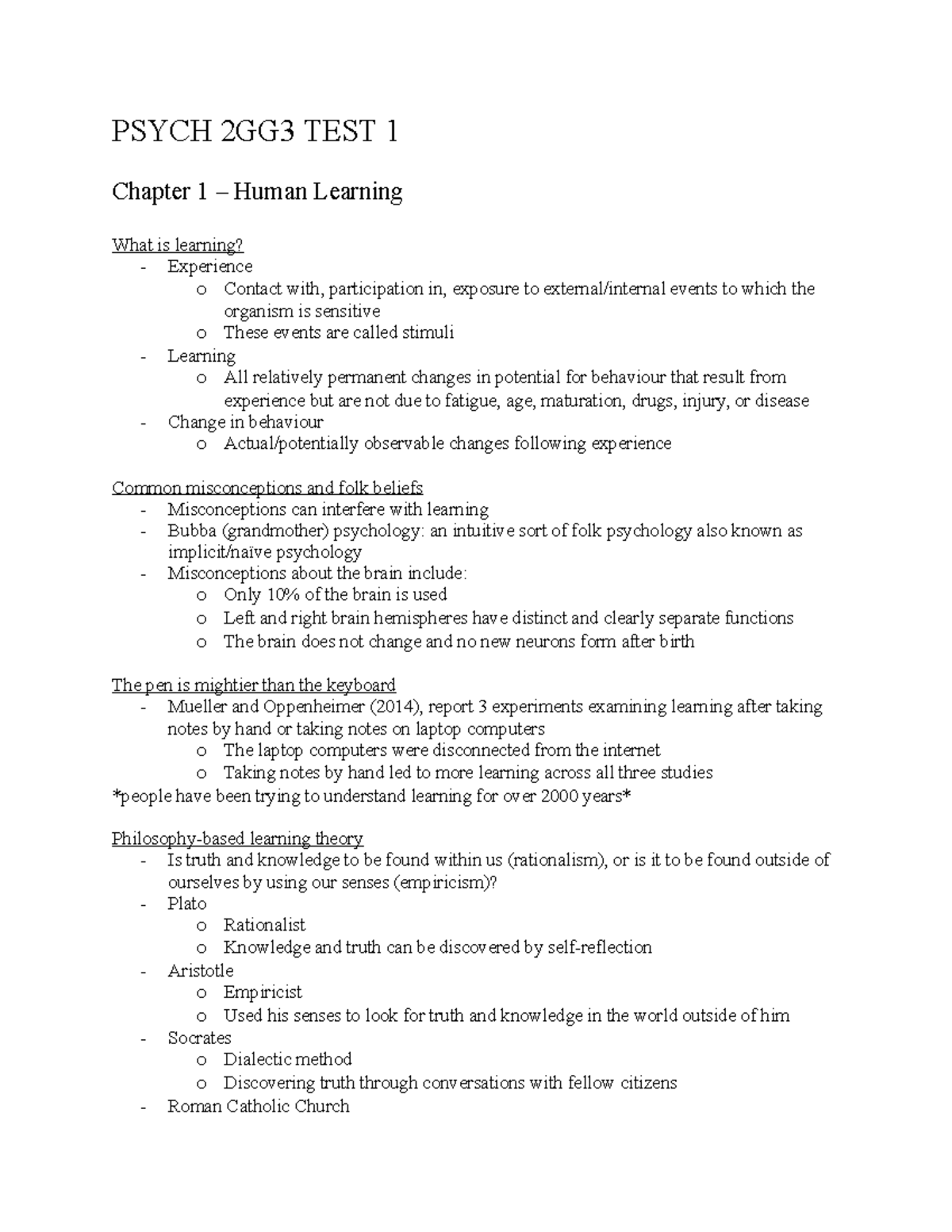 Psych 2GG3 - Test 1 Notes - PSYCH 2GG3 TEST 1 Chapter 1 – Human ...