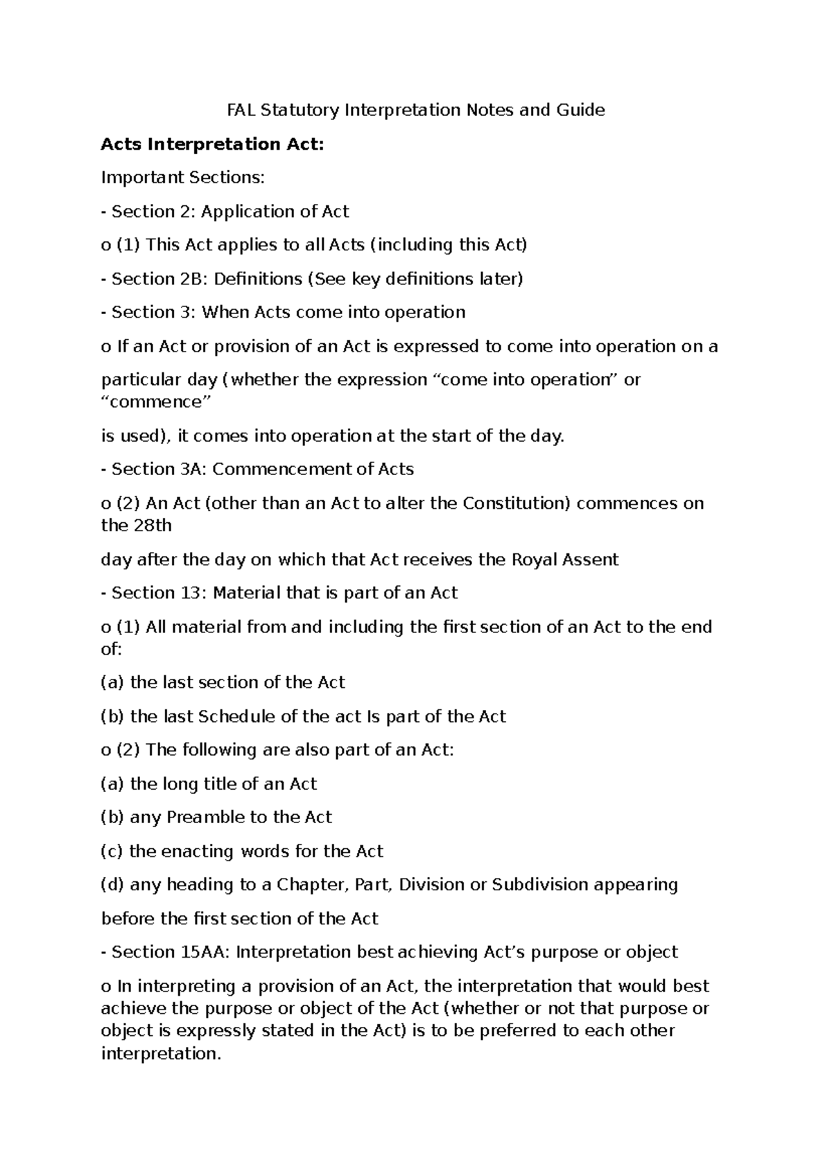 FAL Statutory Interpretation Exam - FAL Statutory Interpretation Notes ...