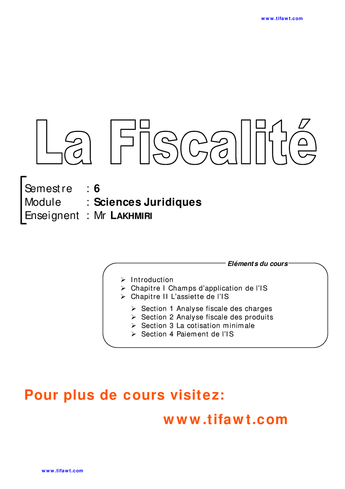 Cours De Fiscalite Avec Exercices Corrig - Semest R E : 6 Modul E ...