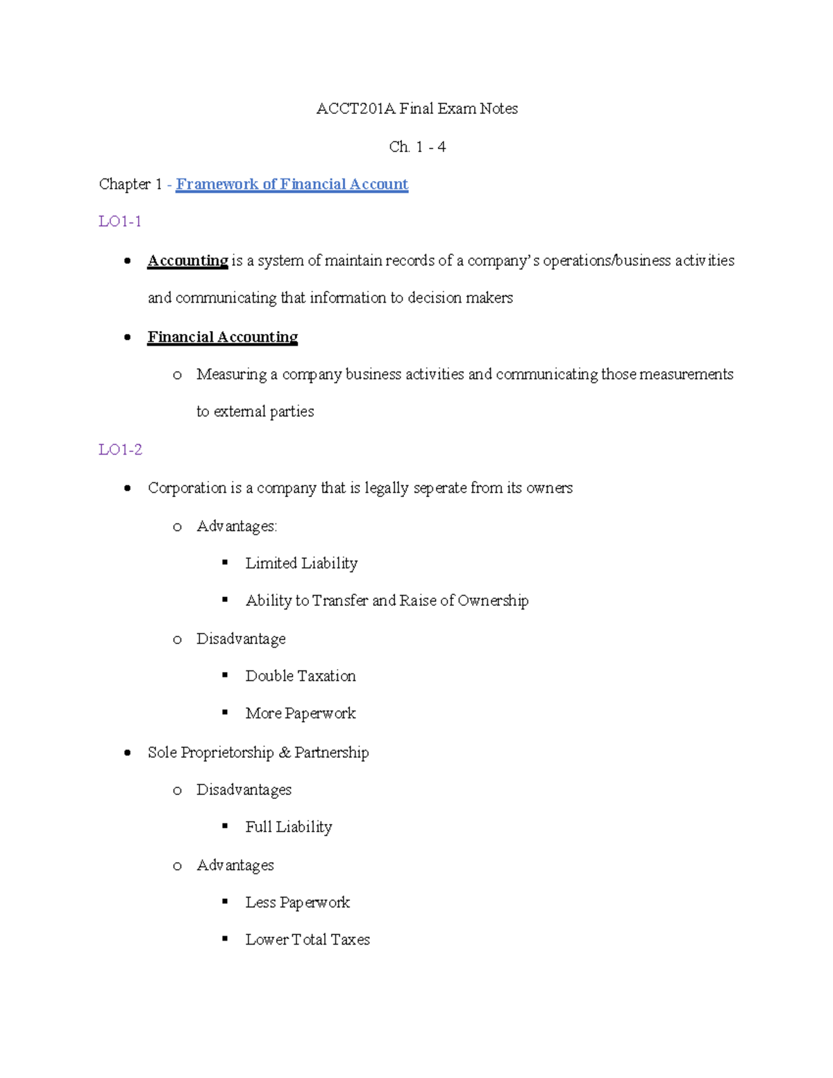 ACCT201A Final Exam Notes (1-4) - ACCT201A Final Exam Notes Ch. 1 - 4 ...