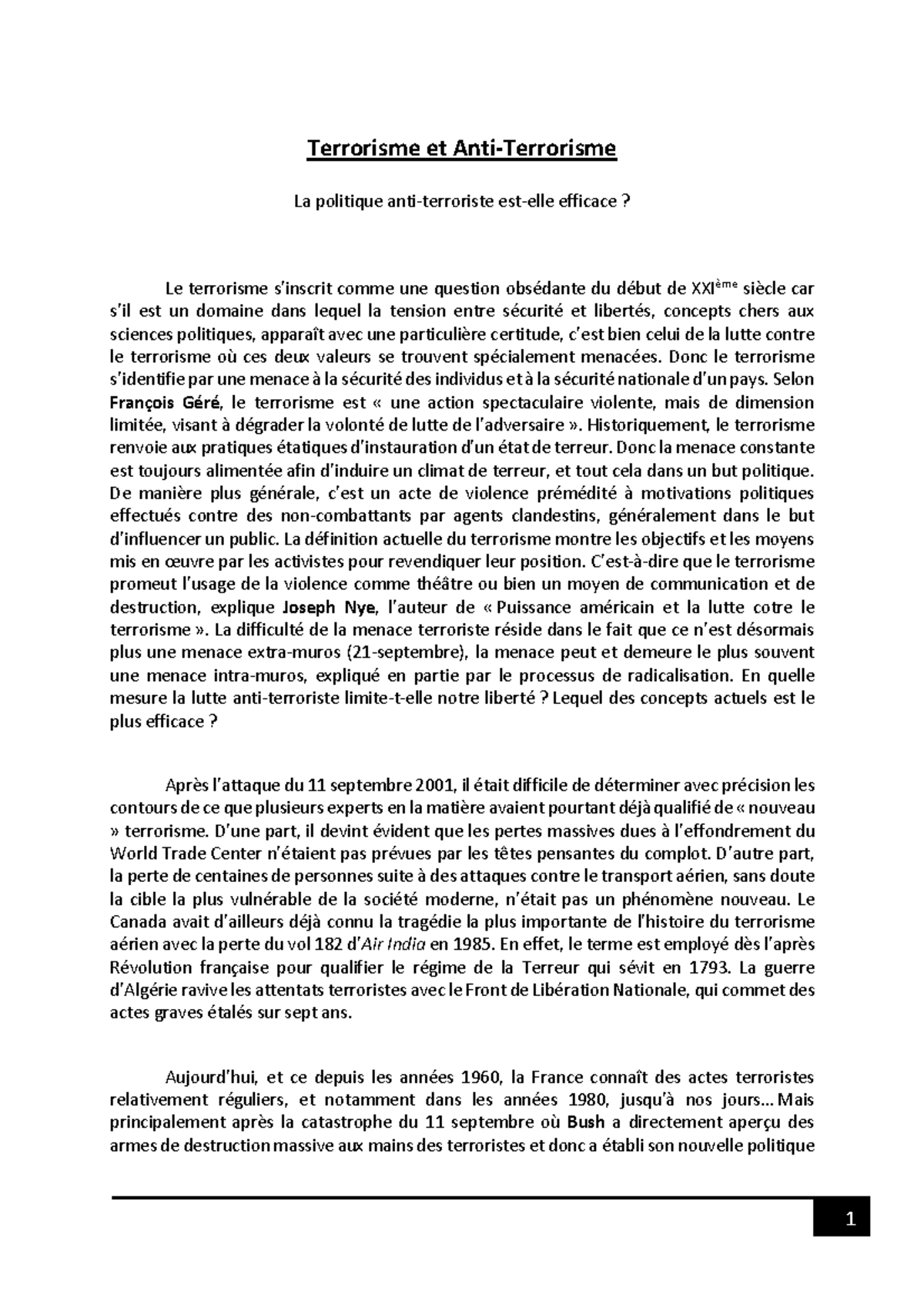 sujet de dissertation sur le terrorisme pdf