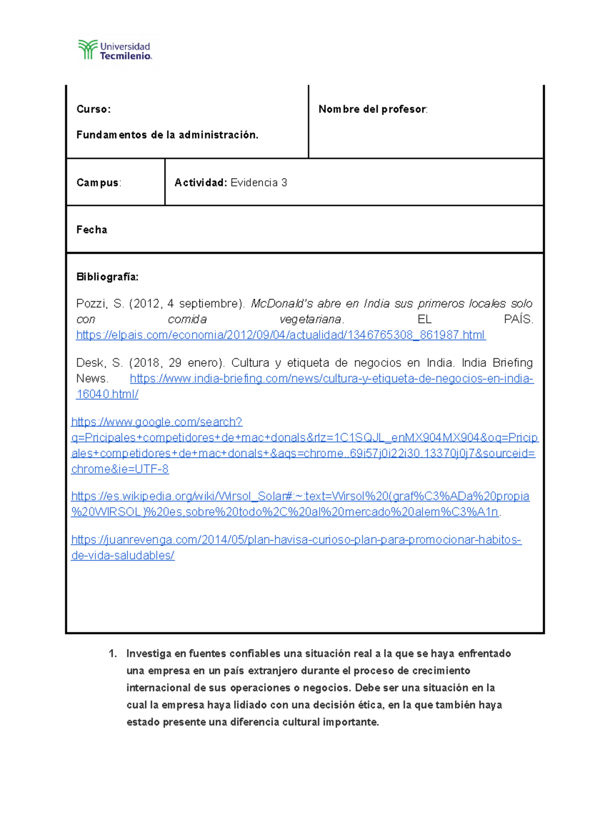 Evidencia Admin 3 (2) - Curso: Fundamentos de la administración. Nombre ...